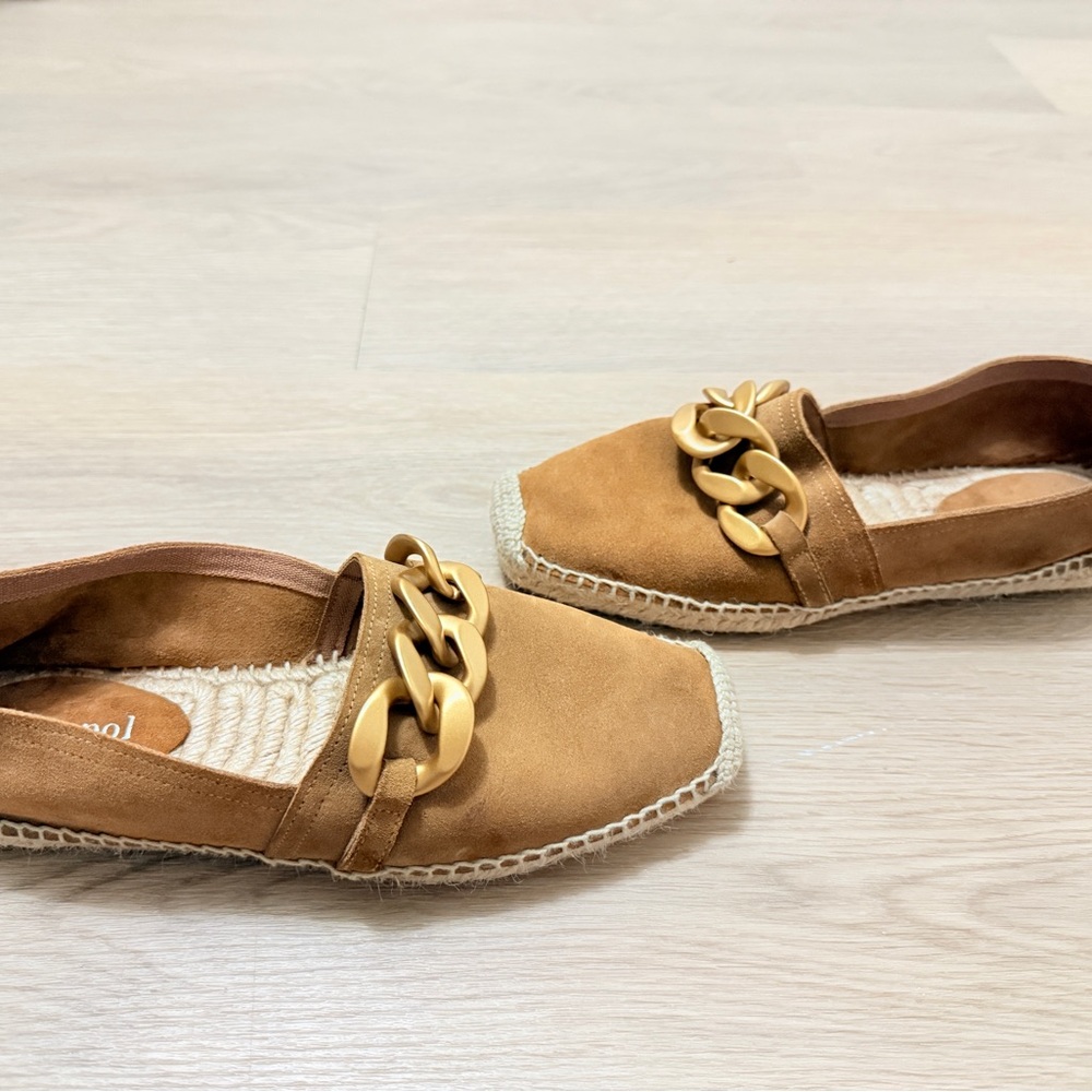 Maypol Tan Suede Gold Chain Espadrille Loafers EU 38 Made in Spain - Picture 5 of 15